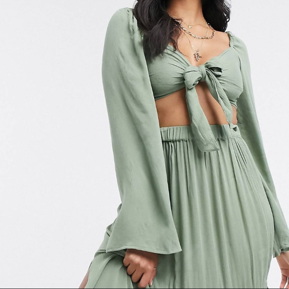 Asos Design bunny tie front wide sleeve beach top